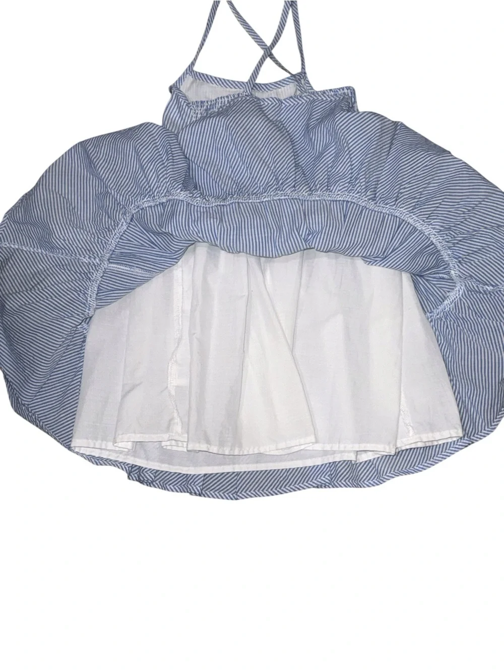 Tommy Bahama Blue and White Striped Pom-Pom Tiered Dress